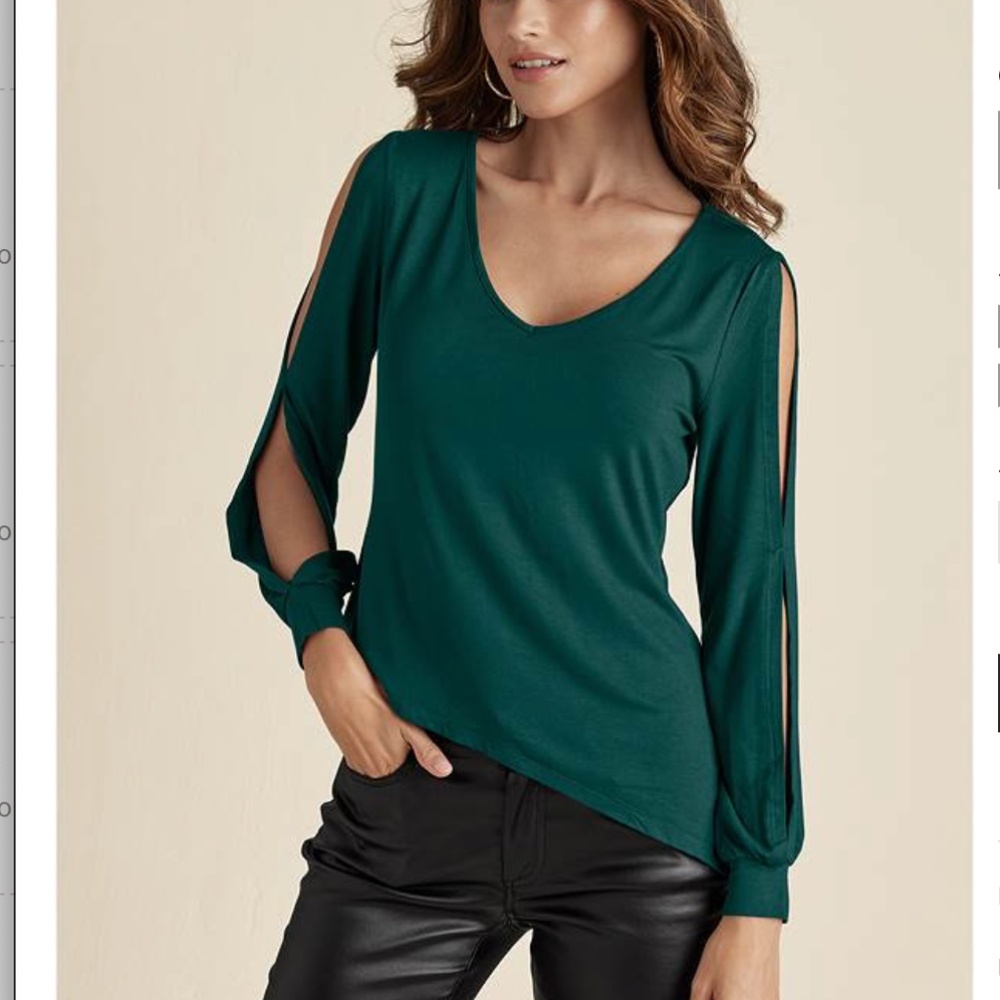 Venus V-Neck Split Sleeve TOP with Asymmetrical Hem - XS